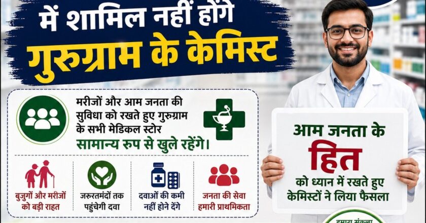 Good News गुरुग्राम के केमिस्टों का बड़ा फैसला: 20 मई की देशव्यापी हड़ताल में शामिल नहीं होंगे स्थानीय मेडिकल स्टोर